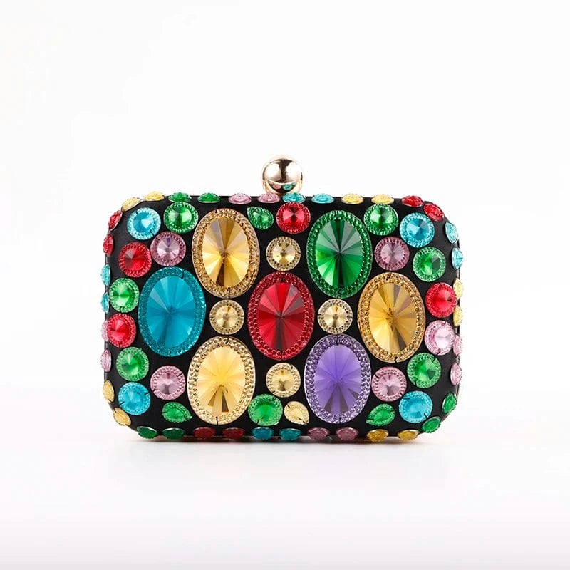 Colorful Luxury Color Crystal Hasp Ladies Dinner Purse Small Chains Handbags Clutch Bag Women Clutches Colorful Rhinestone Evening Bag