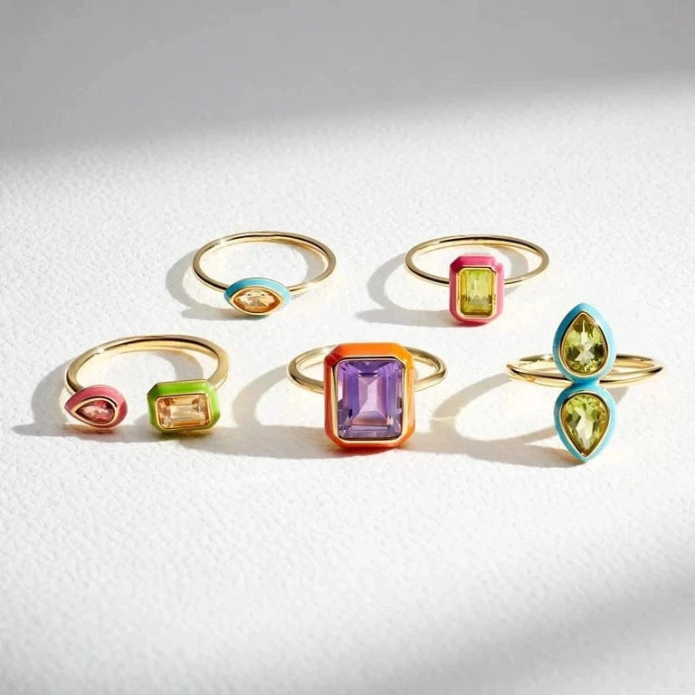 Colorful Multi Shapes CZ Ring Earring Necklace Bracelet Set Jewelry For Women Fashion Bling 5A Cubic Zirconia Jewelry