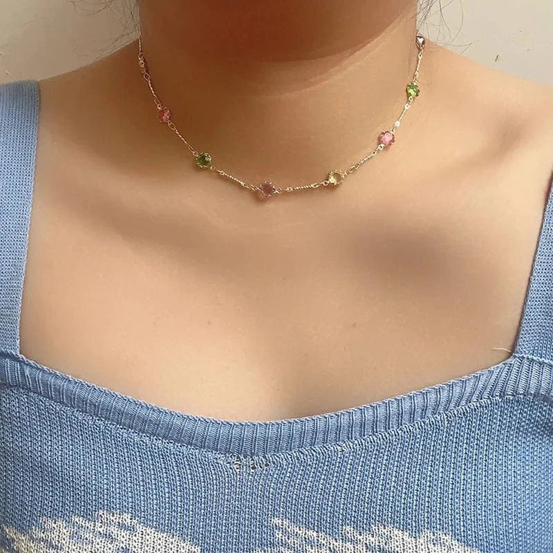 Colorful Natural Stone Necklace Spring and Summer 2024 New Collarbone Chain Simple Neck Chains