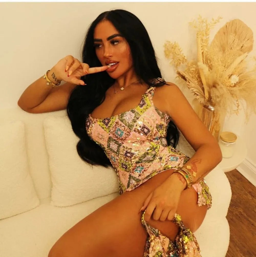 Colorful Rhombus Sequins Sexy Mini Dress Elegant Chic Straps Slit Bodycon Party Dresses Summer Holidays Evening Women Dress 2025