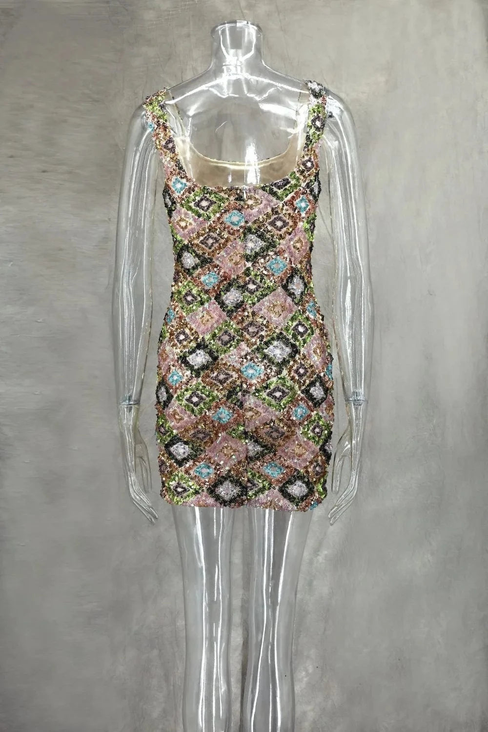 Colorful Rhombus Sequins Sexy Mini Dress Elegant Chic Straps Slit Bodycon Party Dresses Summer Holidays Evening Women Dress 2025