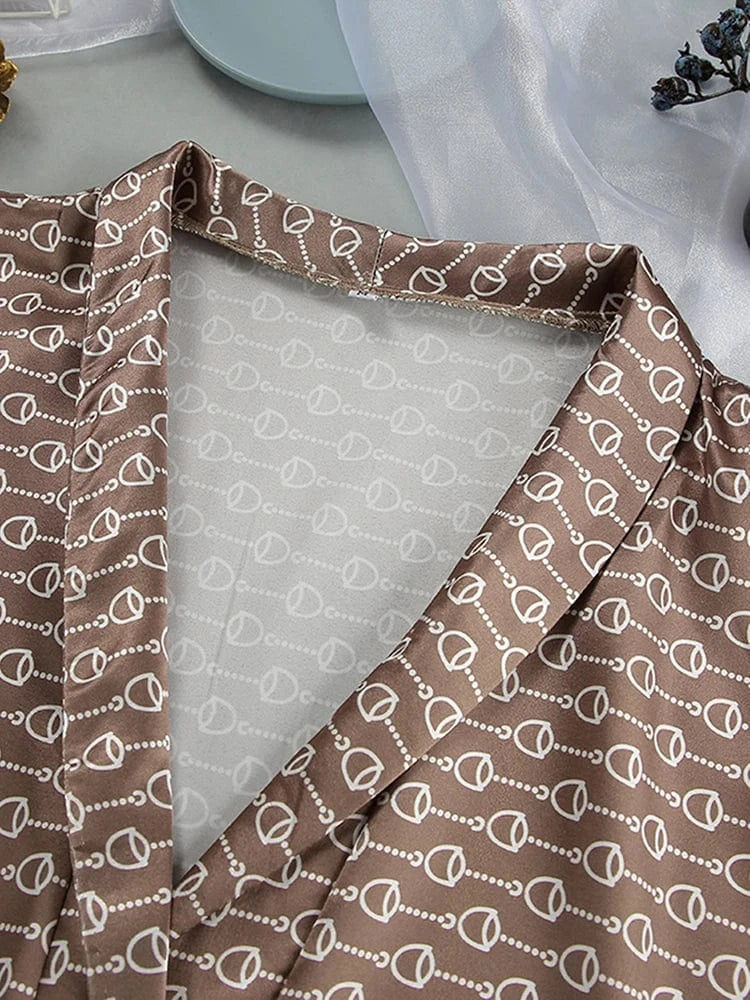 Comfy Pajamas Flare Sleeve Print Sleepwear Kimono Woman Night Robe Women's Nightwear 2024 Spring Fashion Home Suit Sets