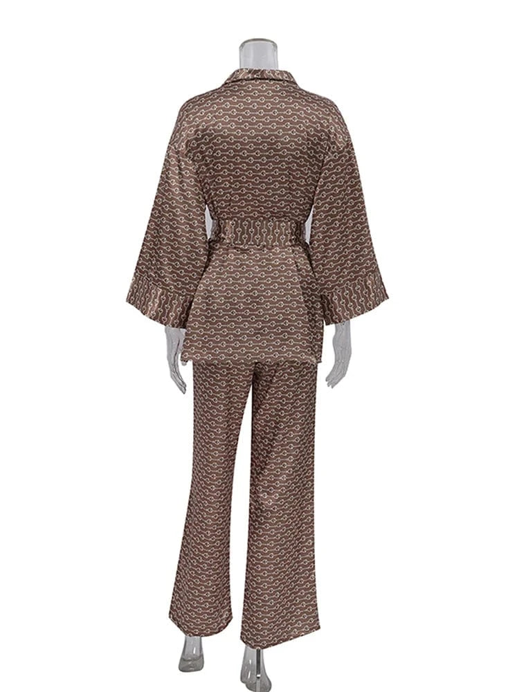 Comfy Pajamas Flare Sleeve Print Sleepwear Kimono Woman Night Robe Women's Nightwear 2024 Spring Fashion Home Suit Sets