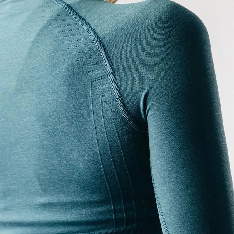 Conjuntos Deportivos Mujer Women'S Cropped Seamless Long Sleeve And Scrunch Legging Yoga Gym Fitness Active Wear Set