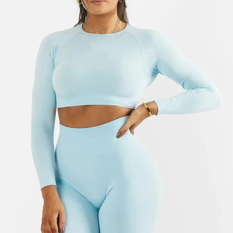 Conjuntos Deportivos Mujer Women'S Cropped Seamless Long Sleeve And Scrunch Legging Yoga Gym Fitness Active Wear Set