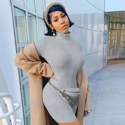 cool biker shorts jumpsuit turtleneck full sleeve jumpsuits 2024 women fitness slim rompers zipper long bodysuit skinny jogger