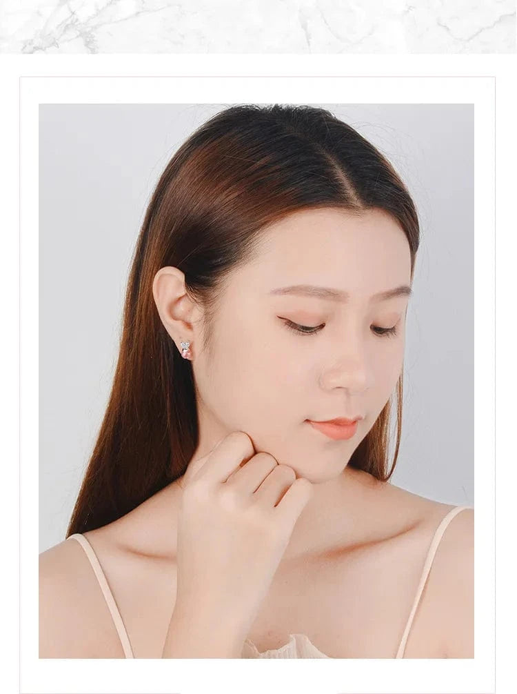 Copper White gold plated Refined Chic Dainty Cute Rabbit Ear Strawberry Crystal Zircon Stud Earrings for Women Trend Creative Party Gifts Jewelry
