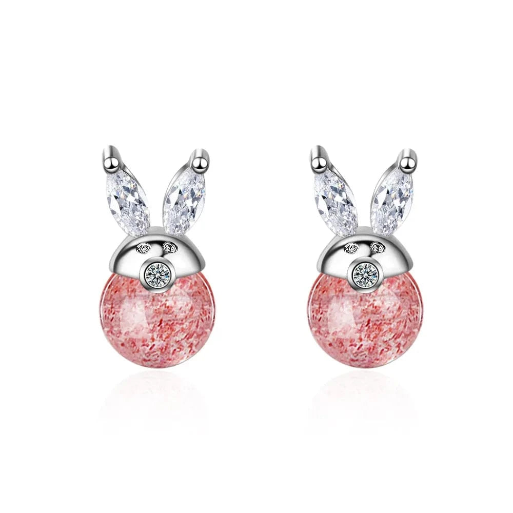 Copper White gold plated Refined Chic Dainty Cute Rabbit Ear Strawberry Crystal Zircon Stud Earrings for Women Trend Creative Party Gifts Jewelry