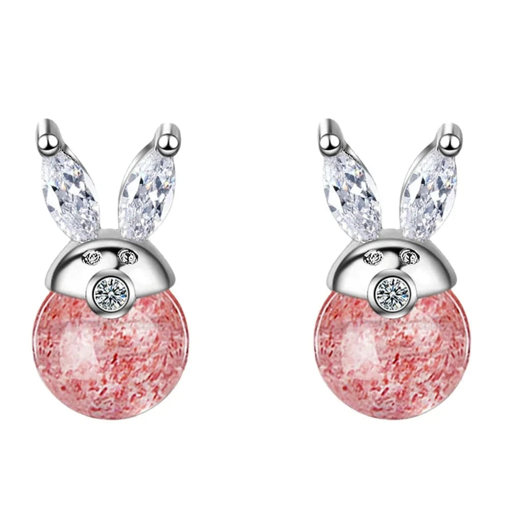 Copper White gold plated Refined Chic Dainty Cute Rabbit Ear Strawberry Crystal Zircon Stud Earrings for Women Trend Creative Party Gifts Jewelry