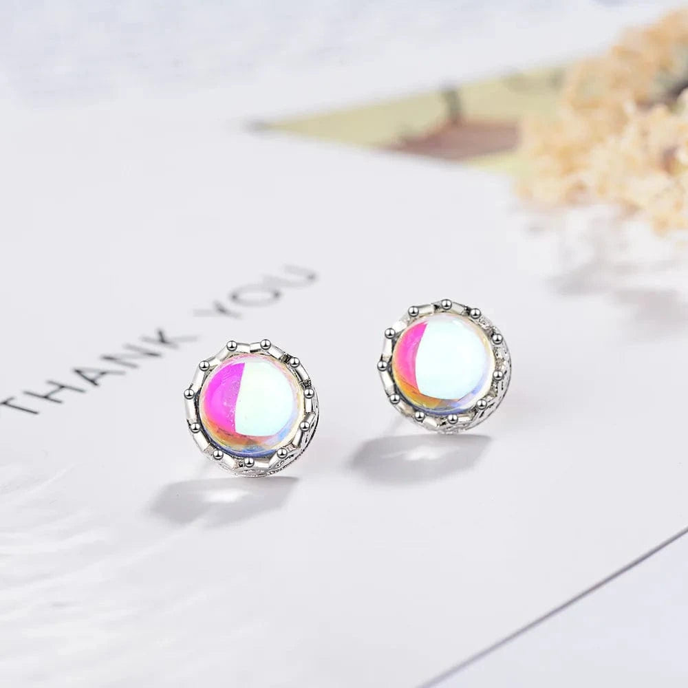 Copper White gold plated Refined Chic Dainty Moonlight Stone Crown Ear Nails Korean Earpiece Female Temperament Ear Ornaments Stud Earrings