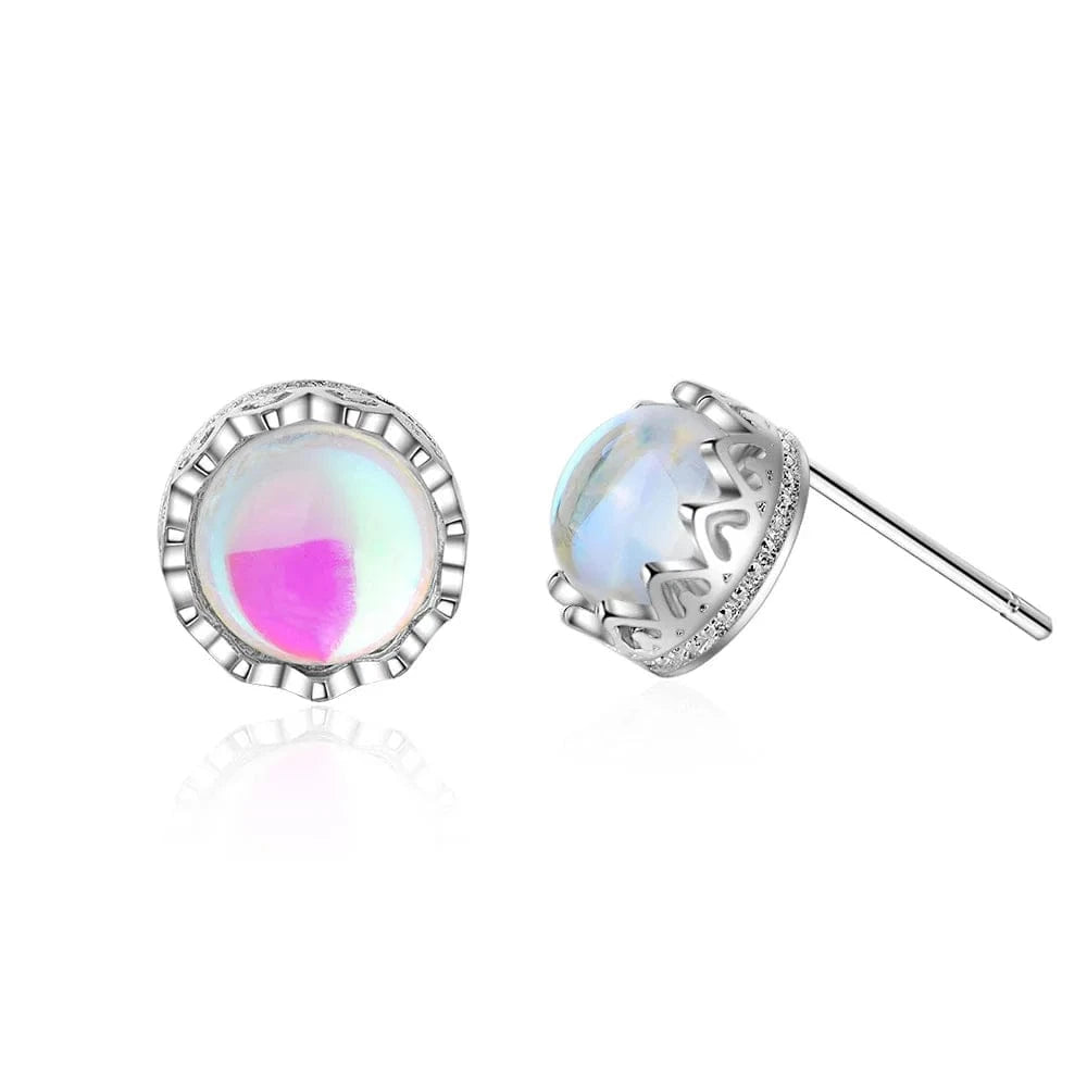 Copper White gold plated Refined Chic Dainty Moonlight Stone Crown Ear Nails Korean Earpiece Female Temperament Ear Ornaments Stud Earrings