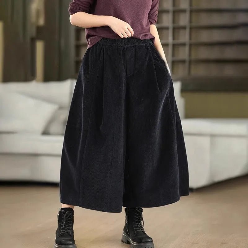 Corduroy Wide Leg Pants + Elastic Waist + Retro Style - SN Wigs & More