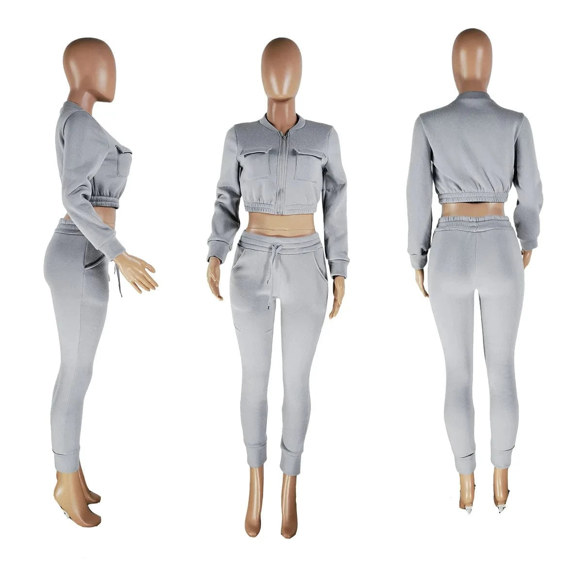 Cotton Blend Solid Women 2 Piece Set Tracksuit Warm Up Pocket Zipper Jackets Sweatshirts Jogging Pants Two Piece Set Sweatsuit