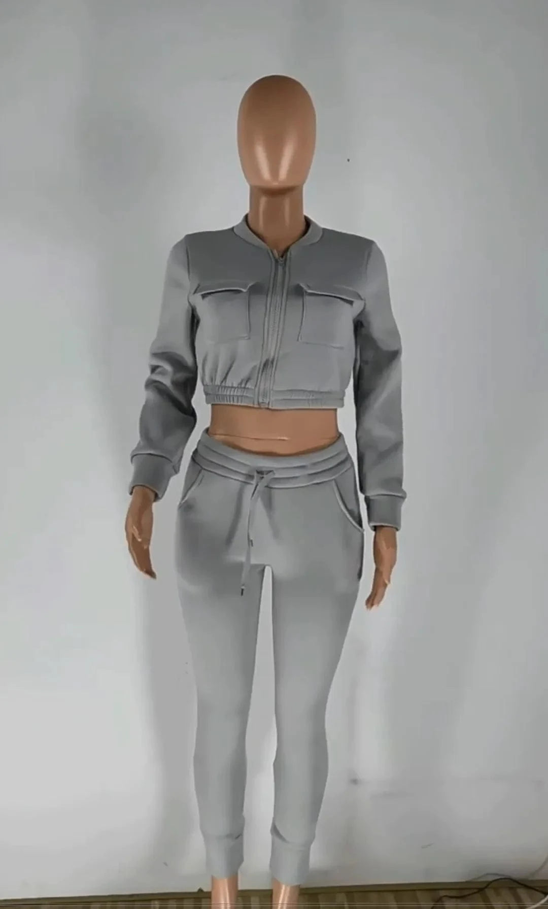 Cotton Blend Solid Women 2 Piece Set Tracksuit Warm Up Pocket Zipper Jackets Sweatshirts Jogging Pants Two Piece Set Sweatsuit