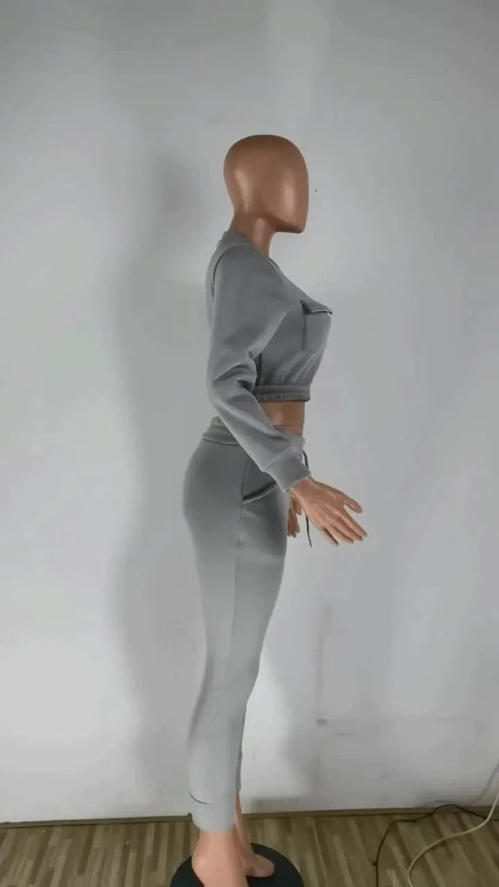 Cotton Blend Solid Women 2 Piece Set Tracksuit Warm Up Pocket Zipper Jackets Sweatshirts Jogging Pants Two Piece Set Sweatsuit