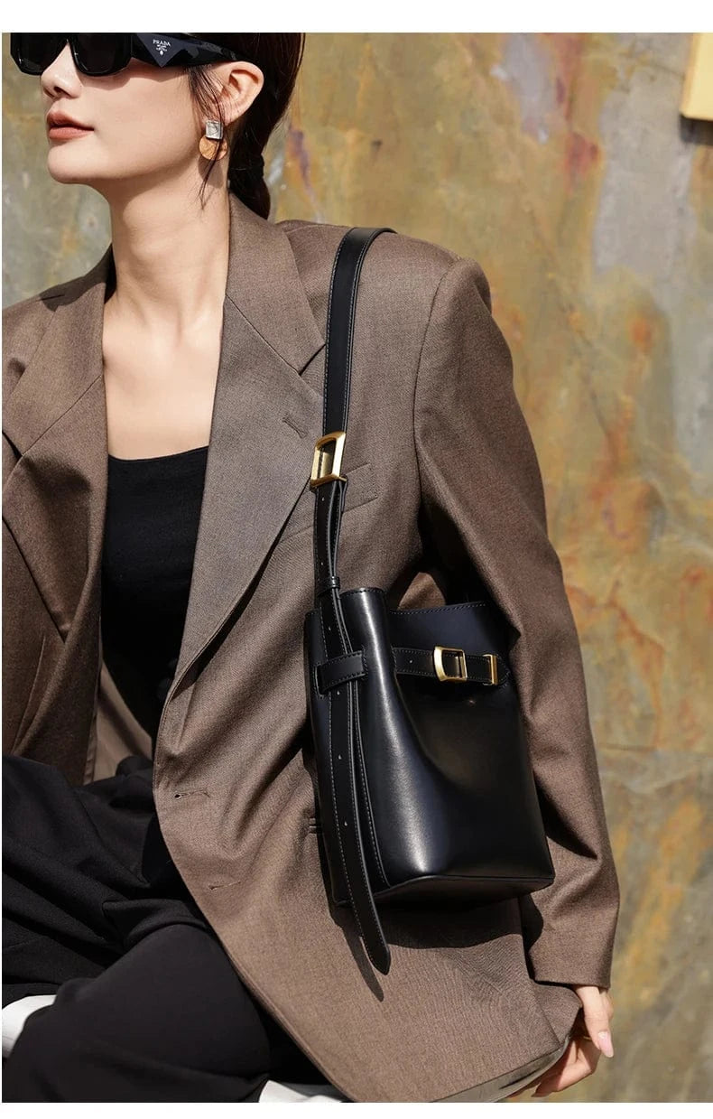 Cow Split Leather Bucket Bag Women Vintage messenger High Quality Simple Handbag Lady Shoulder Bag Luxury Female Crossbody Bags