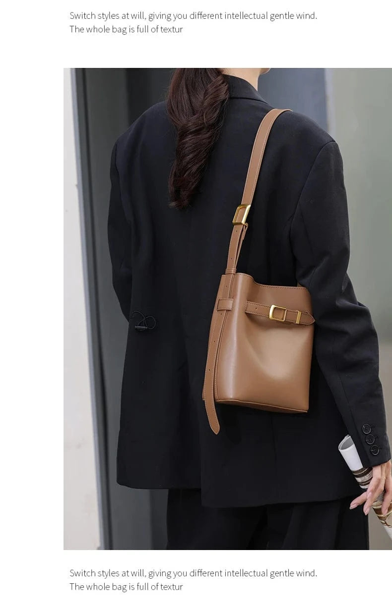 Cow Split Leather Bucket Bag Women Vintage messenger High Quality Simple Handbag Lady Shoulder Bag Luxury Female Crossbody Bags
