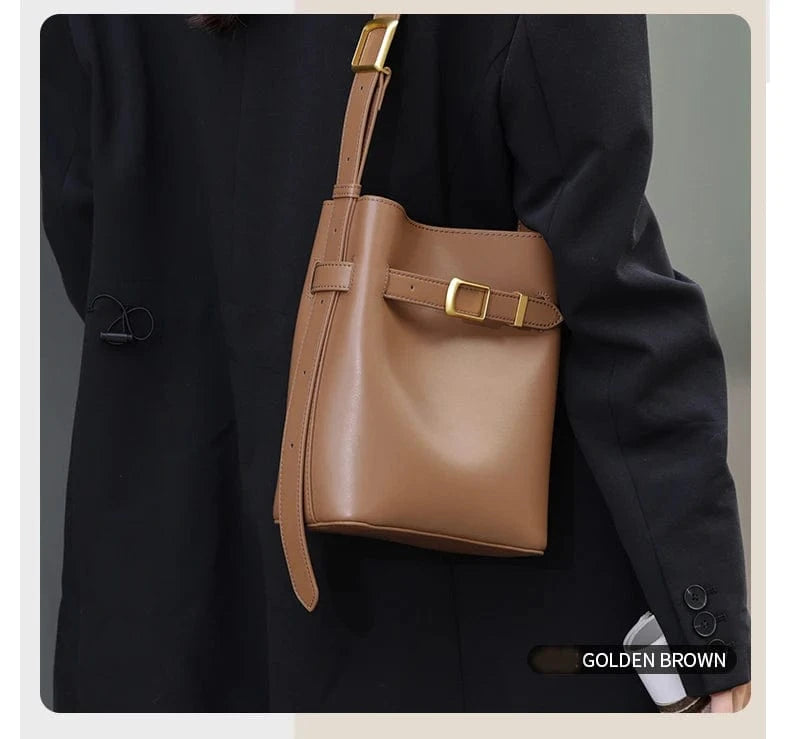 Cow Split Leather Bucket Bag Women Vintage messenger High Quality Simple Handbag Lady Shoulder Bag Luxury Female Crossbody Bags