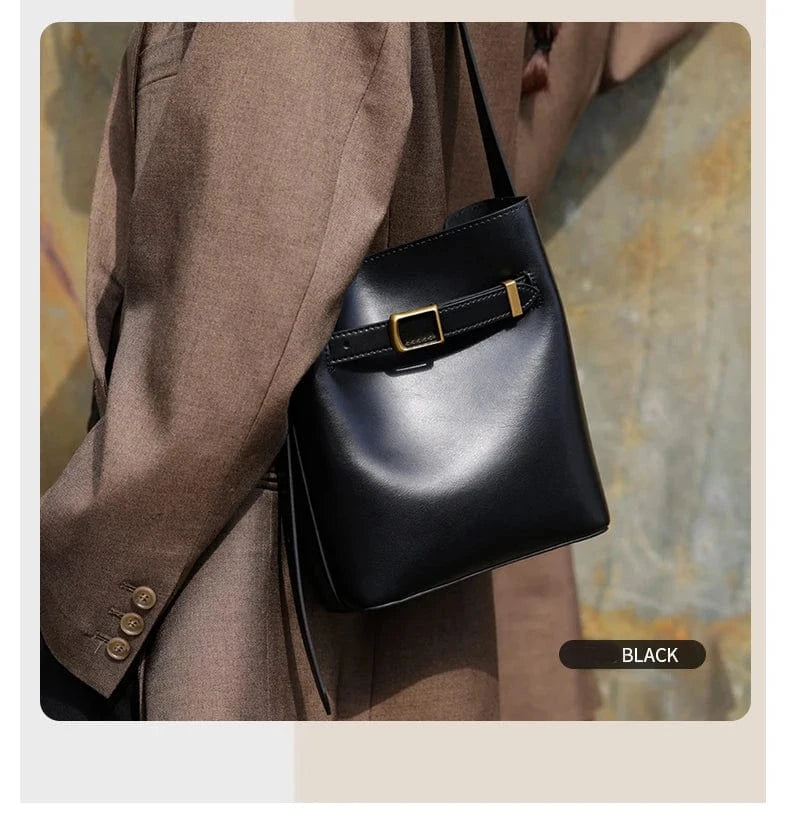 Cow Split Leather Bucket Bag Women Vintage messenger High Quality Simple Handbag Lady Shoulder Bag Luxury Female Crossbody Bags