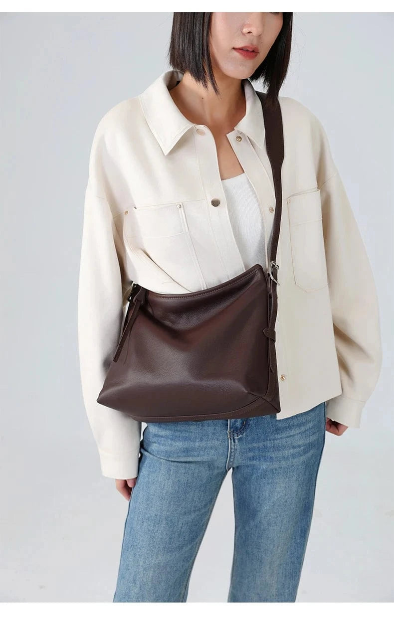 Cowhide Genuine Leather Handbags Women Casual Shoulder Bag Female Fashion Shopping Retro Large Luxury Designer Ladies Bags New