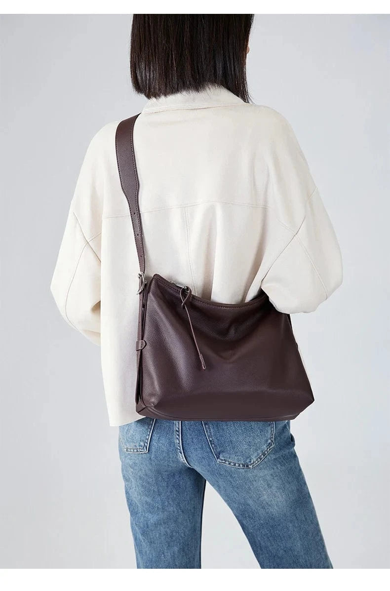 Cowhide Genuine Leather Handbags Women Casual Shoulder Bag Female Fashion Shopping Retro Large Luxury Designer Ladies Bags New