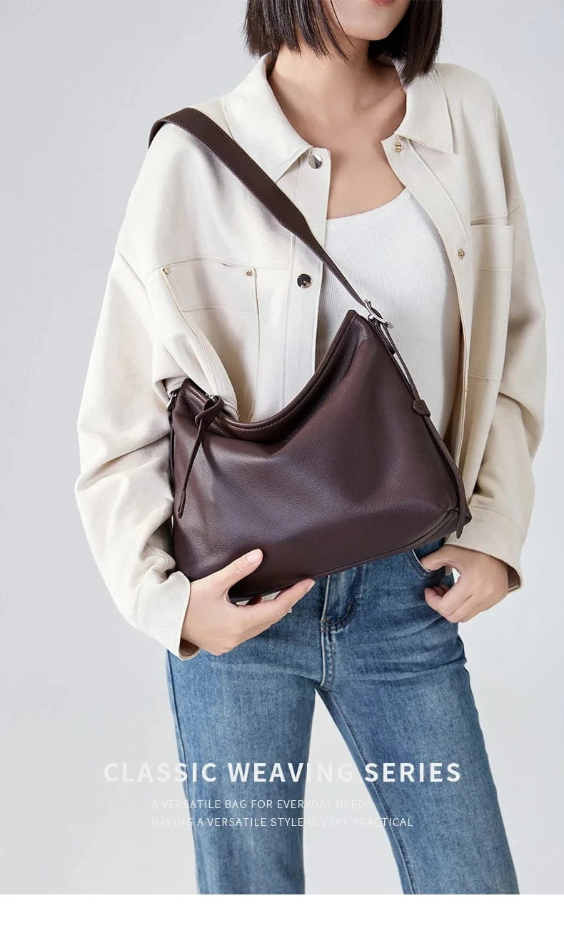 Cowhide Genuine Leather Handbags Women Casual Shoulder Bag Female Fashion Shopping Retro Large Luxury Designer Ladies Bags New
