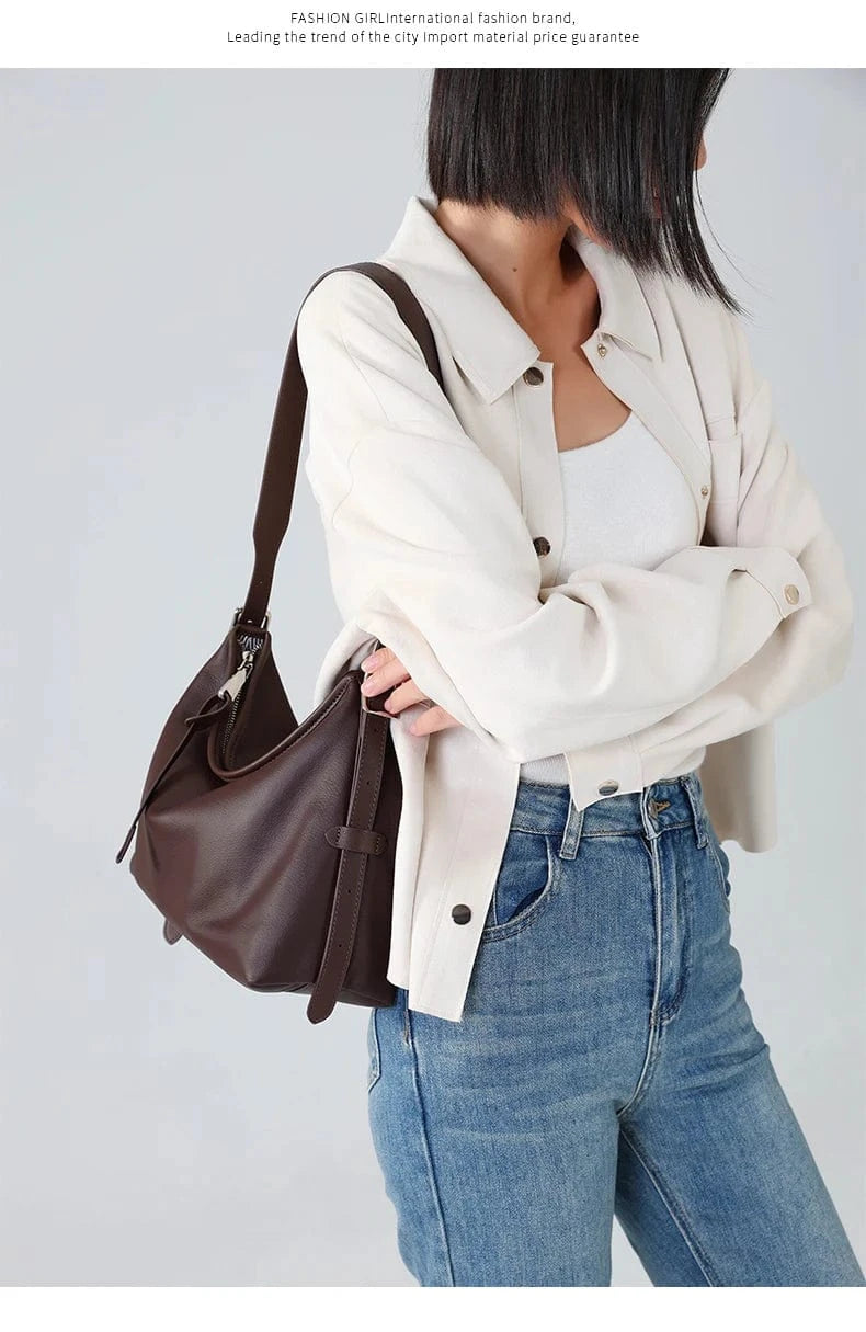 Cowhide Genuine Leather Handbags Women Casual Shoulder Bag Female Fashion Shopping Retro Large Luxury Designer Ladies Bags New