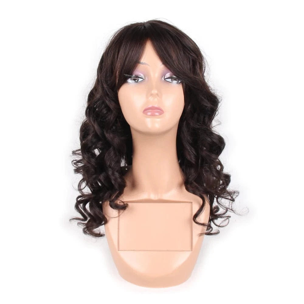 CR-3426 1b/30 Hair Straight Wig Peruvian Remy Hair Mid-Length Human Hair Wigs For Women Natural Color Full Machine Made Wigs With Bang