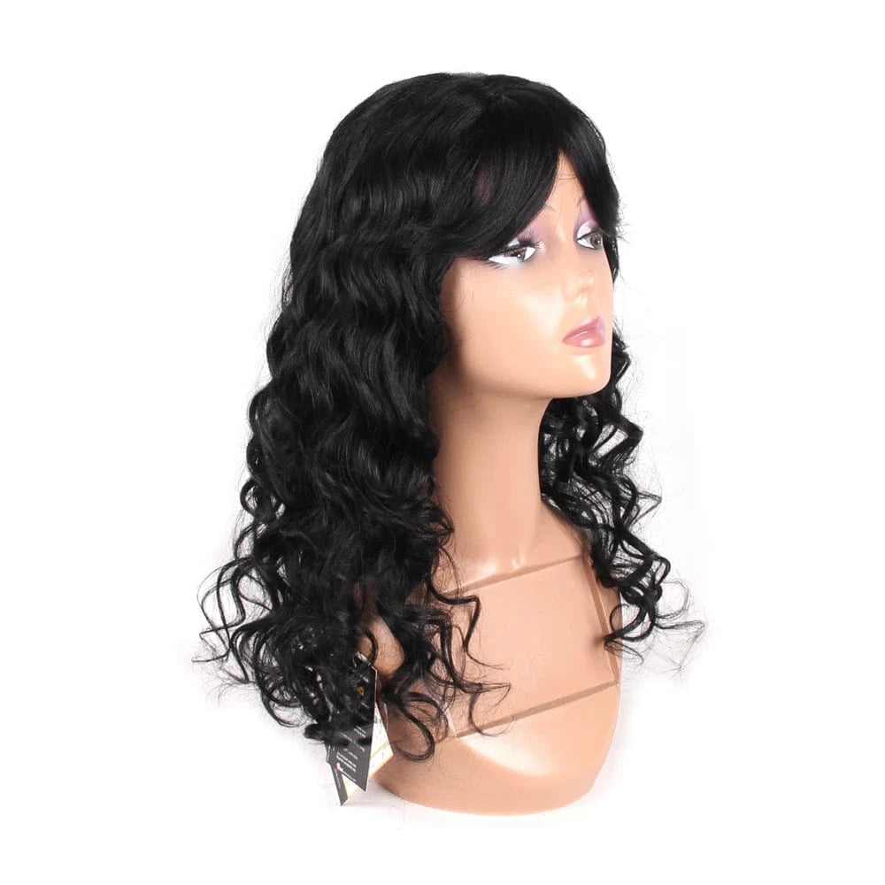 CR-3426 1b Hair Straight Wig Peruvian Remy Hair Mid-Length Human Hair Wigs For Women Natural Color Full Machine Made Wigs With Bang