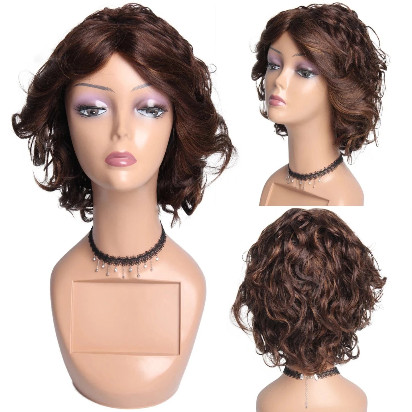 CR-HR.RIVA F4/30 Hair Straight Wig Peruvian Remy Hair Mid-Length Human Hair Wigs For Women Natural Color Full Machine Made Wigs With Bang