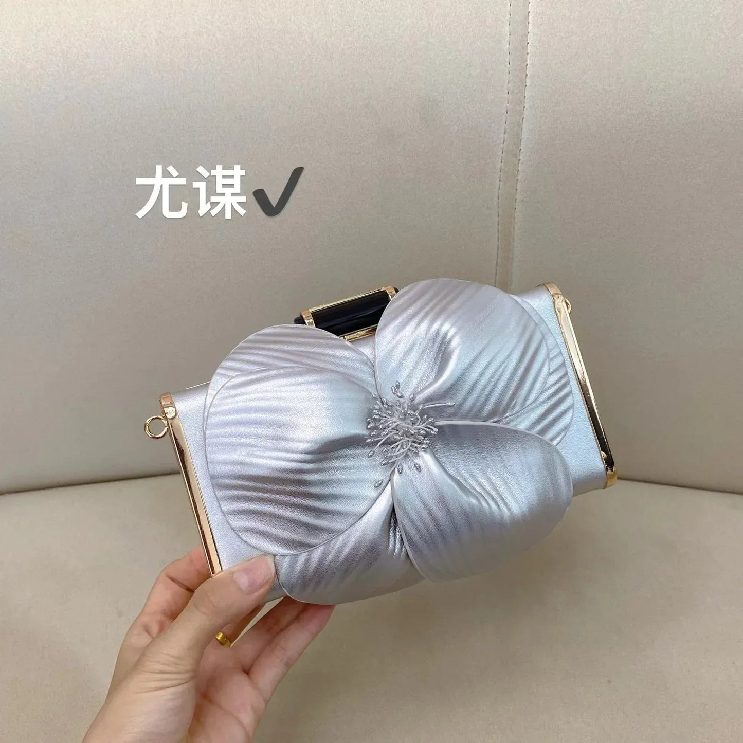Creative Flower Small Square Bag Fashion Texture Versatile Elegant Crossbody Chain Bag High - grade Leather Irregular Clutch Bag - SN Wigs & More