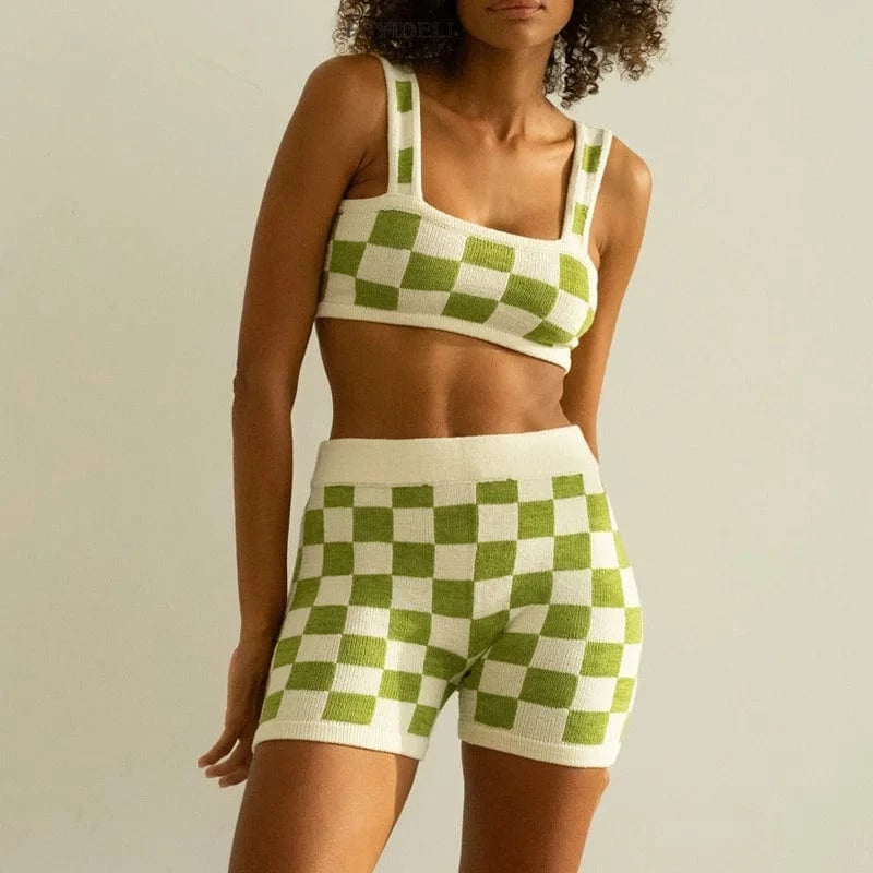 Crochet Beachwear Sexy Women Vacation Outfits Two Piece Swimsuit Beach Cover Up Knitting Beach Skirt Set Swimwear Woman 2024
