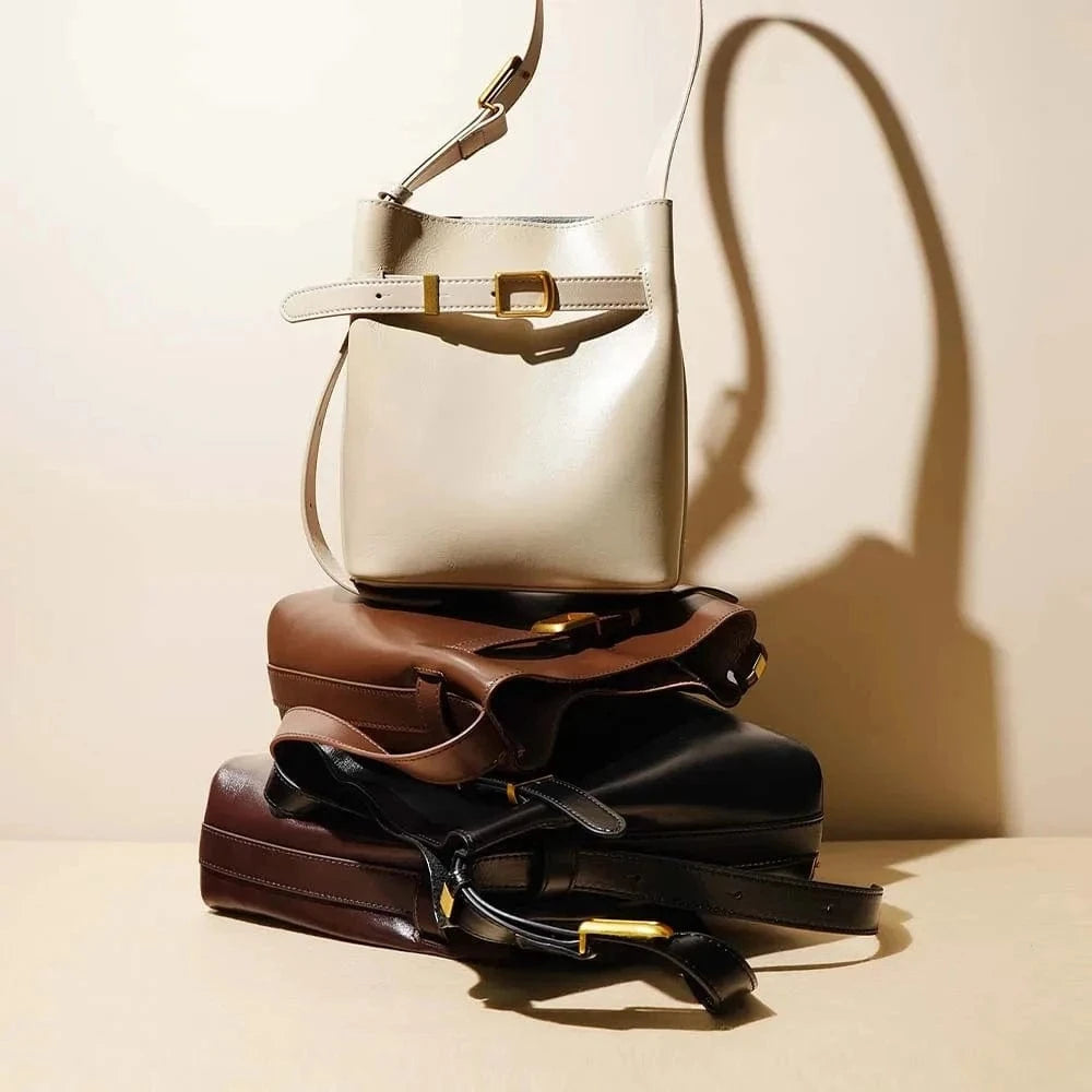 Crossbody Bag Luxury Genuine Leather Handbag Mini Bucket Bag Fashion Spring Lady Casual Tote Chic Purses 2024 New