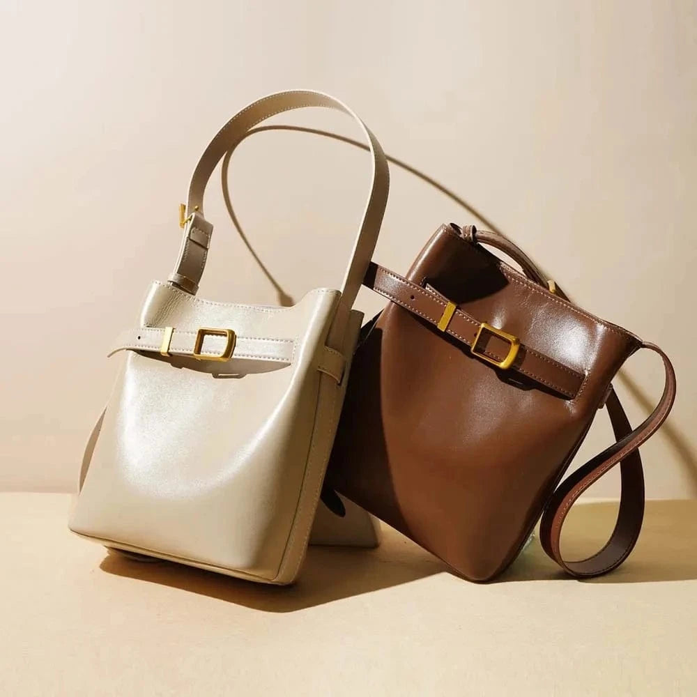 Crossbody Bag Luxury Genuine Leather Handbag Mini Bucket Bag Fashion Spring Lady Casual Tote Chic Purses 2024 New