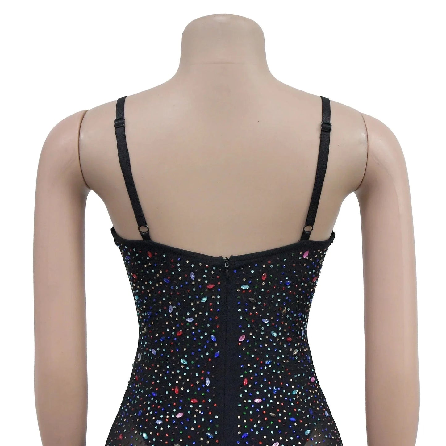 Crystal Diamonds Rhinestones Mesh Stretch Jumpsuit 2024 Sexy Party Club One Piece Romper Playsuit