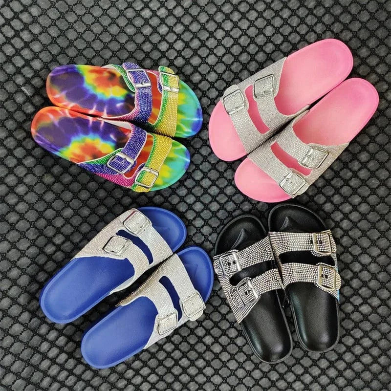 Crystal Sandals Multi Color Diamond Flat Women Slipper Slip on Shoes For Lady Slippers