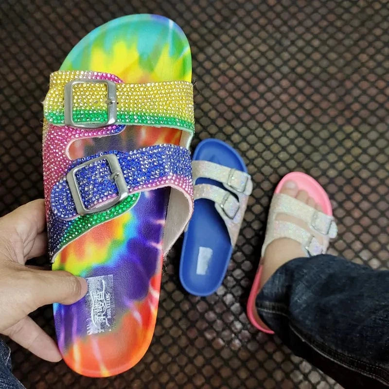 Crystal Sandals Multi Color Diamond Flat Women Slipper Slip on Shoes For Lady Slippers