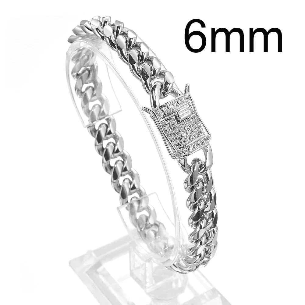 Cuban Chain / Customized / Silver 6mm Hot Selling  HipHop Jewelry Chunky Stainless Steel 18K Gold Plated Cz Miami Cuban Chain Wrist Hand Bracelet