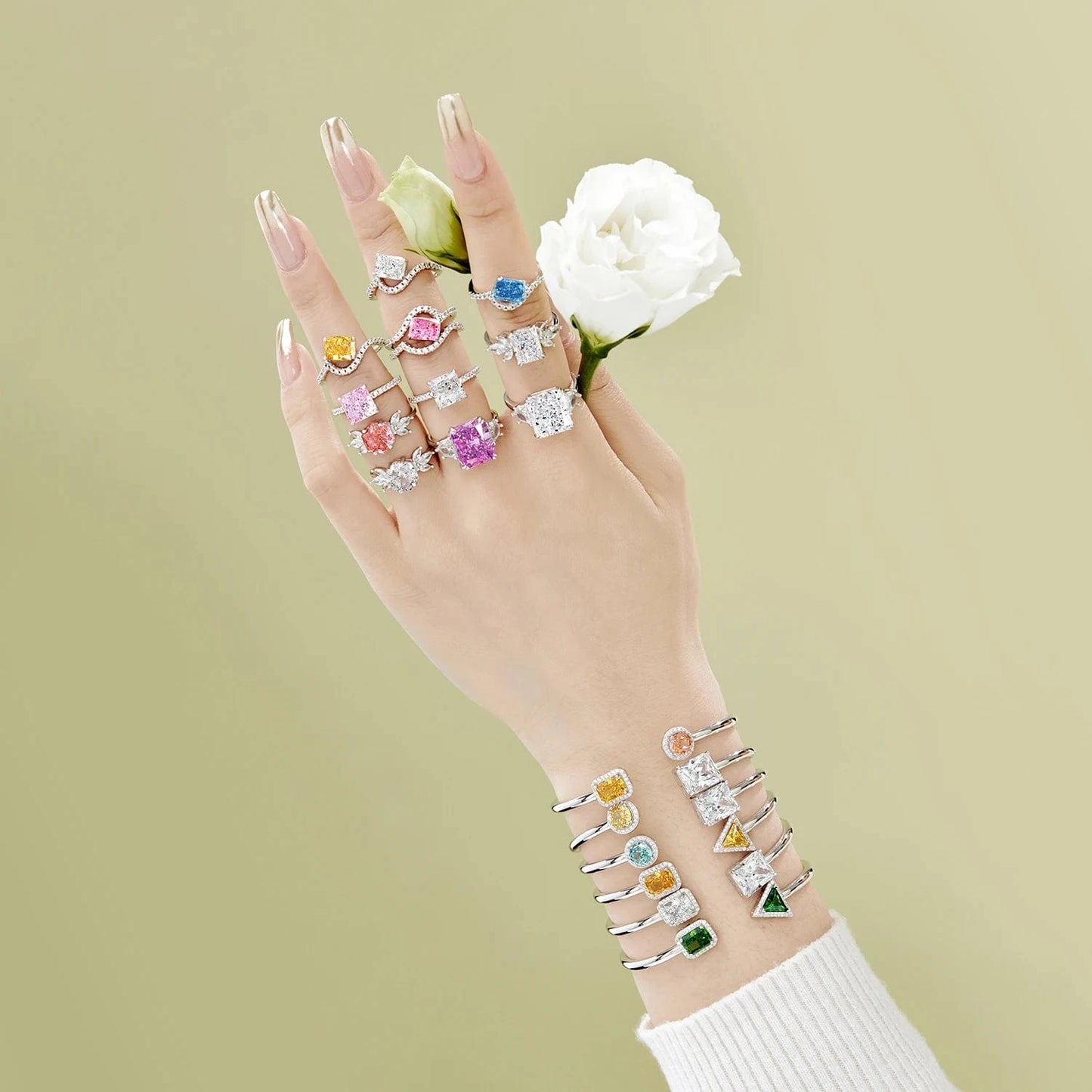 Custom 18K Gold Plated Engagement Wedding Stacking Cubic Zirconia Ring Diamond 925 Sterling Silver Baguette Rings Jewelry Women