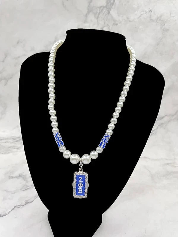Custom 2023 Greek Sorority ZPB Long White Pearl Necklaces High Fashion Pendant Necklace Women Full Dress