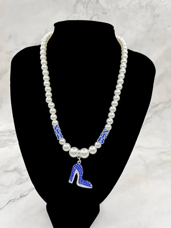 Custom 2023 Greek Sorority ZPB Long White Pearl Necklaces High Fashion Pendant Necklace Women Full Dress