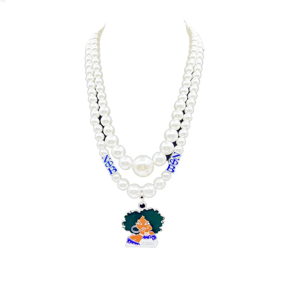Custom 2023 Greek Sorority ZPB Long White Pearl Necklaces High Fashion Pendant Necklace Women Full Dress