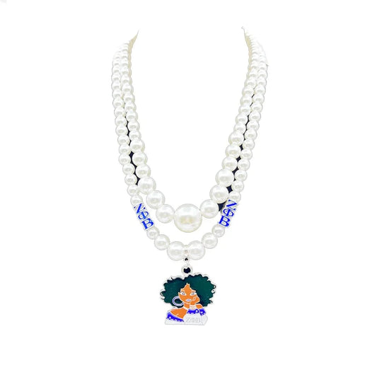 Custom 2023 Greek Sorority ZPB Long White Pearl Necklaces High Fashion Pendant Necklace Women Full Dress