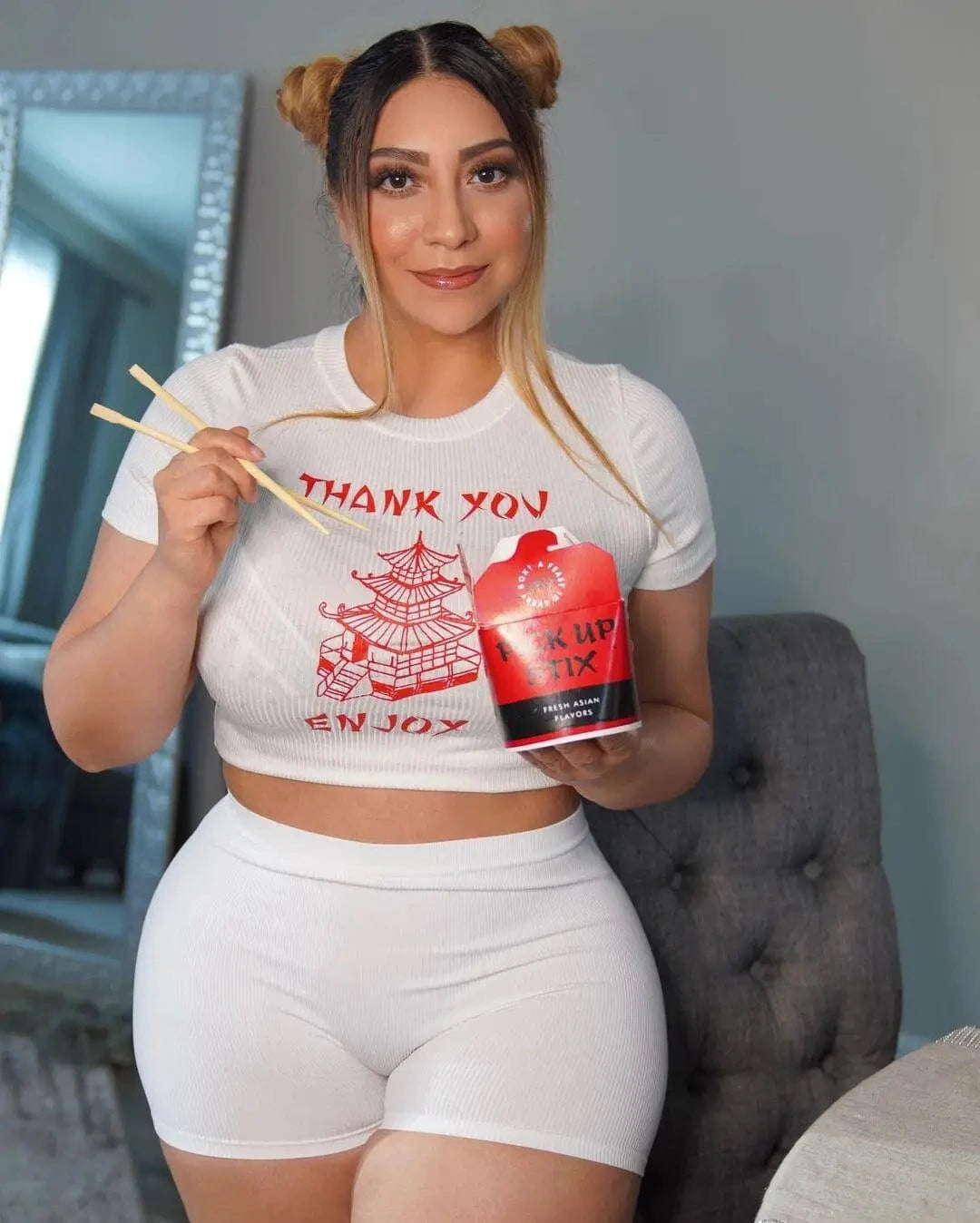 Custom 5XL THANK YOU Letter Print Knitted White Black T Shirt Crop Top Summer Biker Shorts Ladies Slim 2 Piece Set Women Sets