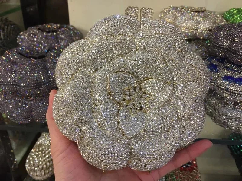 Custom Banquet Dress Rhinestone Bag Rose Diamond Clutches Luxury Flower Woman Gown Crystal Clutch Bag for Women Luxury Gold