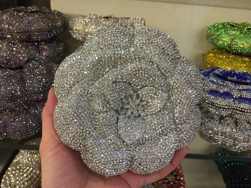Custom Banquet Dress Rhinestone Bag Rose Diamond Clutches Luxury Flower Woman Gown Crystal Clutch Bag for Women Luxury Gold
