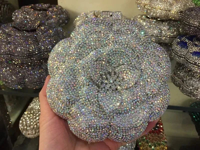 Custom Banquet Dress Rhinestone Bag Rose Diamond Clutches Luxury Flower Woman Gown Crystal Clutch Bag for Women Luxury Gold