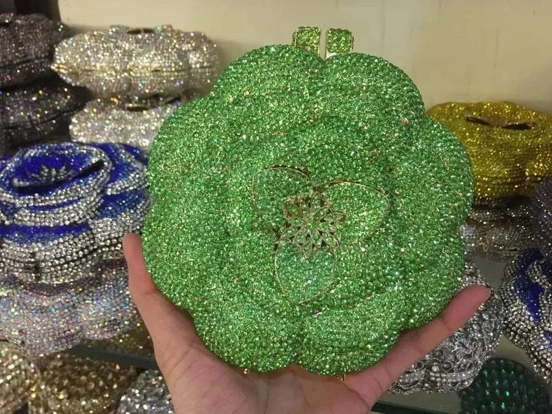 Custom Banquet Dress Rhinestone Bag Rose Diamond Clutches Luxury Flower Woman Gown Crystal Clutch Bag for Women Luxury Gold
