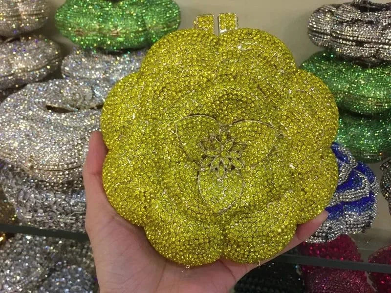 Custom Banquet Dress Rhinestone Bag Rose Diamond Clutches Luxury Flower Woman Gown Crystal Clutch Bag for Women Luxury Gold