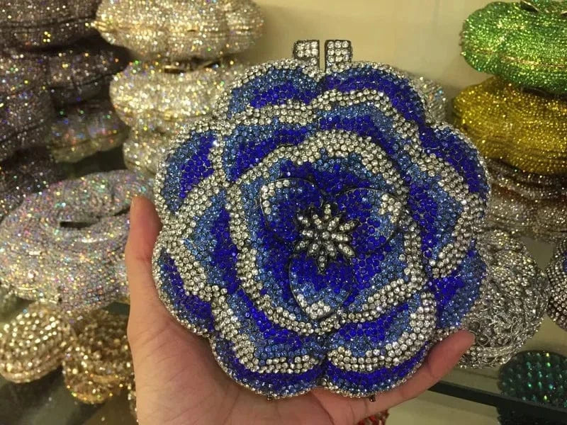 Custom Banquet Dress Rhinestone Bag Rose Diamond Clutches Luxury Flower Woman Gown Crystal Clutch Bag for Women Luxury Gold